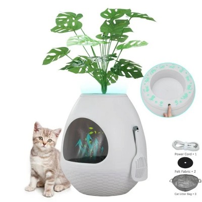 LunaLulinlk White artificial plant cat litter box with deodorizing scoop