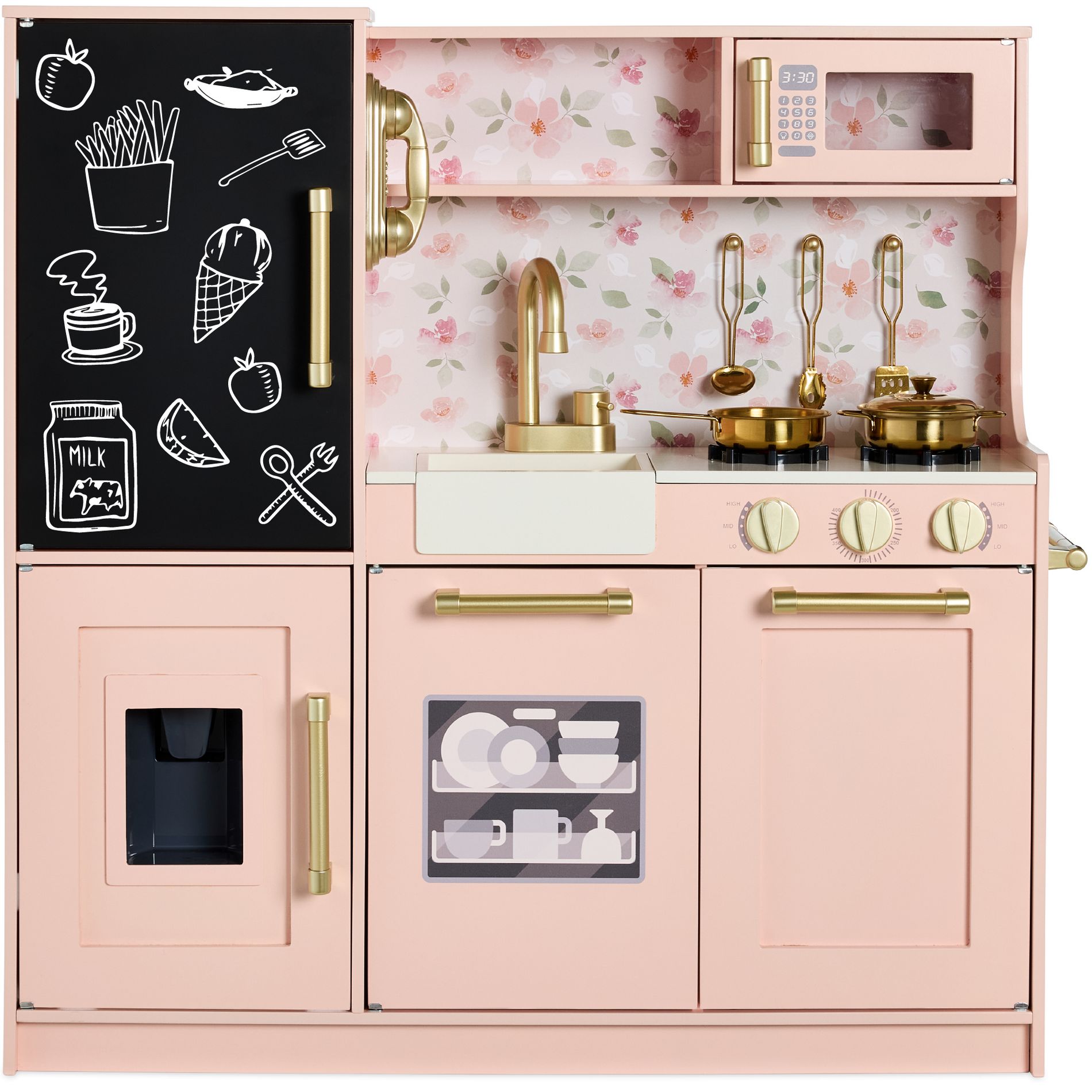 Best Choice Products Pretend Play Kitchen Wooden Toy Set for Kids w/ Telephone, Utensils, Oven, Microwave