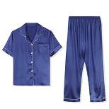 Lars Amadeus Men's Classic Satin Pajama Sets Short Sleeves Button Down Nightwear Sleepwears Loungewear Pjs