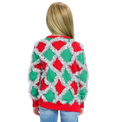 Tipsy Elves Kids Tacky Tinsel Ugly Christmas Sweater Funny Ugly Christmas Sweater For Holiday Parties X Large Target