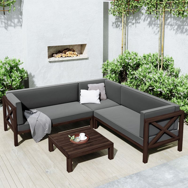 Outdoor Wooden Patio 4-Piece Sectional Sofa Set With Cushions And Table - ModernLuxe, 2 of 14