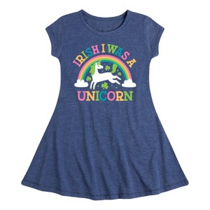 Girls' - Instant Message - St. Patrick's Day Irish I Was A Unicorn Fit & Flair Cap Sleeve Dress - 1 of 3