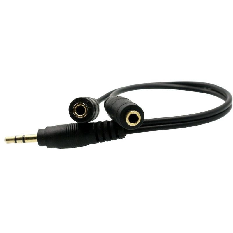Sanoxy 6" 1 Male to 2 Female Gold Plated 3.5mm Audio Y Splitter Headphone Cable Black, 2 of 3