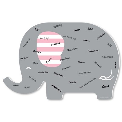 Big Dot of Happiness Pink Elephant - Elephant Guest Book Sign - Girl Baby Shower or Birthday Party Guestbook Alternative - Signature Mat