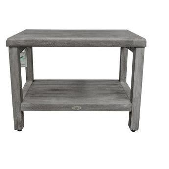 CoastalVogue® Eleganto® 24" Teak Wood Shower Bench with Shelf in Antique Gray Finish