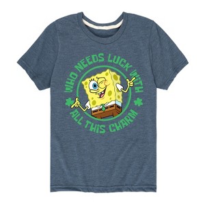 Boys' - SpongeBob Squarepants - Who Needs Luck With This Charm Short Sleeve Graphic T-Shirt - 1 of 4