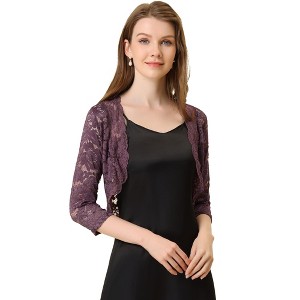INSPIRE CHIC Women's Elegant 3/4 Sleeve Sheer Floral Lace Open Front Crop Shrug - 1 of 4
