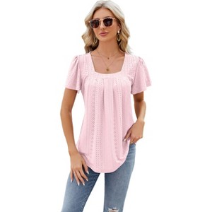 Womens Casual Shirts Loose T Shirts Basic Short Sleeve Crewneck Trendy Tops Cute Clothes Blouse - 1 of 4