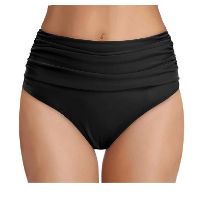 FIONECA Women's High Waisted Bikini Bottom Tummy Control Ruched Bathing Suit Swim Bottom