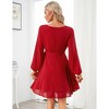 WhizMax Women V-Neck Long Sleeve Ruffle Trim Pleated Mini Dress - 4 of 4