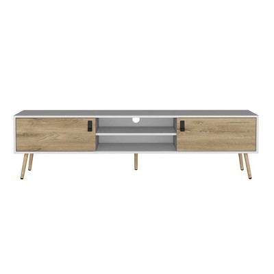 NicBex TV Stands for 55 inch TV, Entertainment Center with 2 Open Shelves and 2 Cabinets,TV Console for Bedroom, Living Room, Home,White/Brown