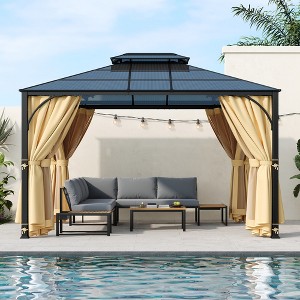 VYNXARIA 10*12 Outdoor Gazebo,Heavy Duty Double Roof Patio Gazebo with Aluminum Frame,Double-Layer Side Walls Mosquito Netting&Privacy Curtains,Beige - 1 of 4