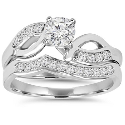 Pompeii3 3/4CT Diamond Engagement Wedding Ring Set 10K White Gold