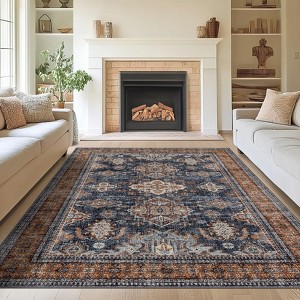 Washable Area Rug Floral Printed Accent Rug with Non-Slip Backing - 1 of 4