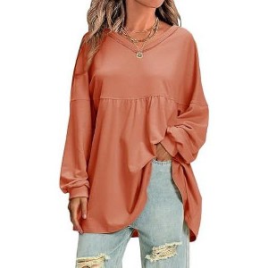 EXLURA EXLURA Womens Spring Long Sleeve Shirts V Neck Casual Maternity Tops Loose Babydoll Pullover Dressy Tunic Blouse Outfits 2025 Apricot - 1 of 4
