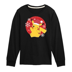Boys' - Pokémon - Pikachu Christmas Santa Hat Long Sleeve Graphic T-Shirt - 1 of 4