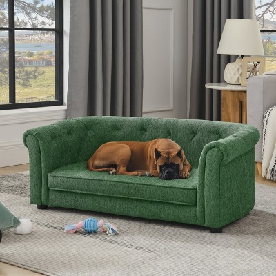 LAOTIES Luxury Linen Pet Sofa,Breathable And Durable Dog Couch With Tufted Design,Soft Washable Cushion And Arc Backrest