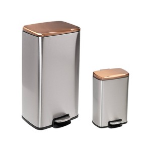 Honey-Can-Do Set of Stainless Steel Step Trash Cans Rose Gold: Pedal-Operated Kitchen Trashcan with Lid, 9.24 Gallon Capacity - 1 of 4