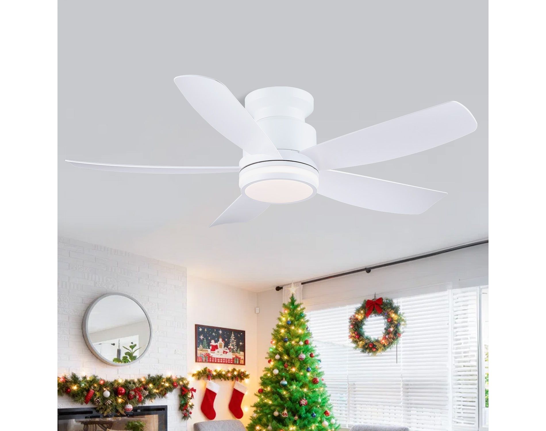 41 Inches Flush Mount Ceiling Fan with Light-White
