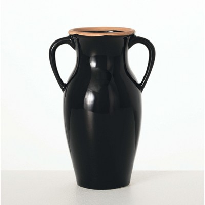 Sullivans Natural Rimmed Ceramic Vase With Handles  8"
