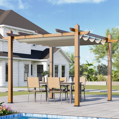 Outdoor Pergola Metal Gazebo with Retractable Canopy