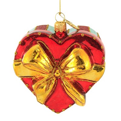 Huras 3.5" Red & Gold Heart Shaped Box Ornament Valentines Love  -  Tree Ornaments