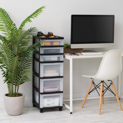 Iris Clear/Black 6-Drawer Organizer Cart with Wheels and Top Storage