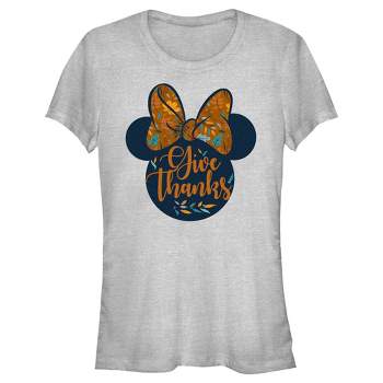Juniors Womens Minnie Mouse Give Thanks Fall Silhouette T-Shirt