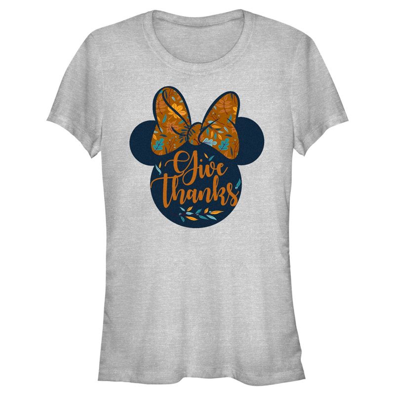 Juniors Womens Minnie Mouse Give Thanks Fall Silhouette T-Shirt, 1 of 5