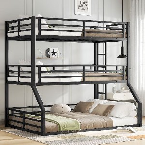 Kumasinova Metal Triple Bunk Bed, Heavy-Duty Steel Bed Frame with Full-Length Guardrails, Noise-Reducing Design for Shared Kids' Rooms/Guest Spaces - 1 of 4