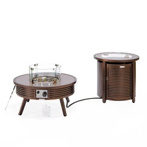 LeisureMod Walbrooke Round Patio Fire Pit with Slat Design and Tank Holder - 1 of 4