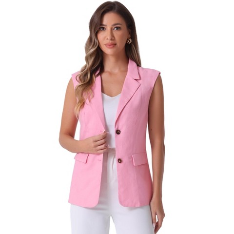 INSPIRE CHIC Women's Sleeveless Business Casual Work Office Suit Vest Jackets Pink Small
