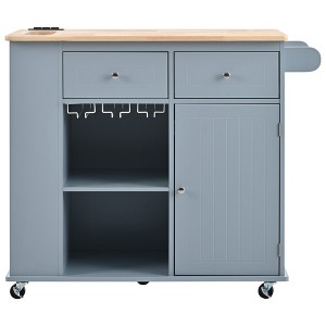 Maliang Kitchen Island with Power Outlet, Kitchen Storage Island with Drop Leaf, Open Storage and Wine Rack, 5 Wheels - 1 of 4