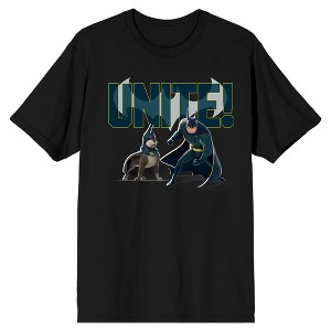 DC League Of Super Pets Batman And Ace Men's Black T-shirt - 1 of 1