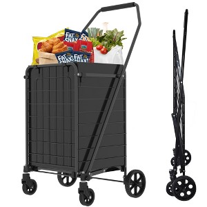 NAYSAYE Foldable Utility Dolly Grocery Cart with Shelf and Swivel Wheels for Easy Transport and Heavy Loads, Black, 19.5"*39"*9" - 1 of 4