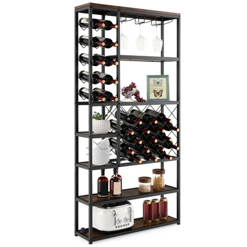 Costway Industrial Wine Rack Multi purpose Freestanding Bakers Rack with Glass Holder