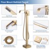 WOWOW Waterfall Single-Handle Freestanding Tub Faucet with Handshower, Brass Floor Mounted Tub Filler Faucet in Brushed Nickel - 3 of 4