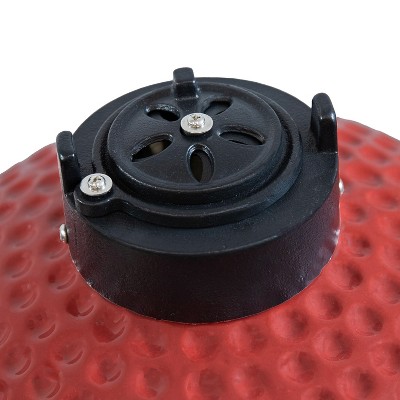 Red Ceramic Kamado Egg Grill with Smoker and Stand
