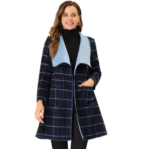 Allegra K Women's Plaid Coat Lightweight Shawl Collar Check Belted