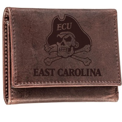 Evergreen NCAA East Carolina Pirates Brown Leather Trifold Wallet Officially Licensed with Gift Box