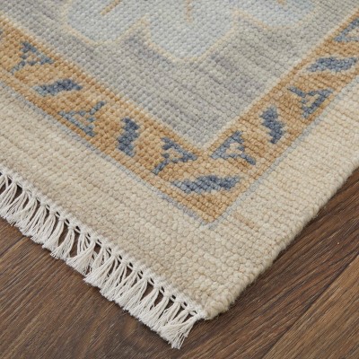 Karina Hand Knotted Blue and Beige Wool Area Rug