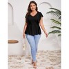 Womens Plus Size Ruffle Peplum Tops Summer Short Sleeve Casual Blouse V Neck T Shirts - 4 of 4