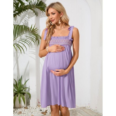 Women Maternity Dress Summer Cute Spaghetti Midi Dresses Sleeveless Adjustable Straps Dress for Photoshoot Baby Shower