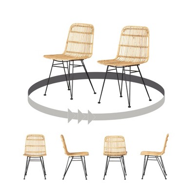Bohemian Beige Rattan Dining Chair Set with Hairpin Legs