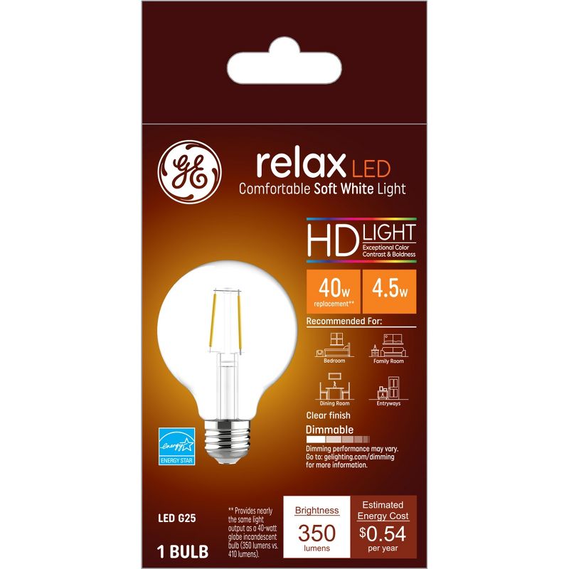 GE Relax LED HD Globe Light Bulb 4.5W 40W Equivalent, 1 of 5