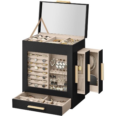 5-Layer Jewelry Box with Glass Window, 3 Drawers and Big Mirror