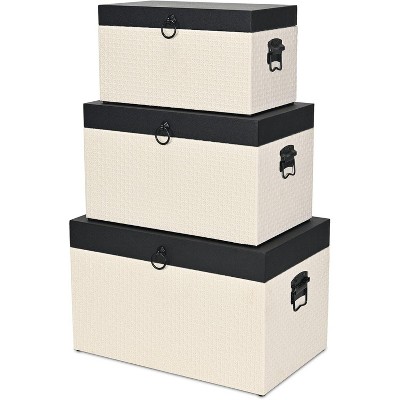 Cheung's 6144-3 - Ellaran Set of 3 Shagreen & Wicker Trunks