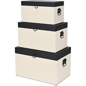 Cheung's 6144-3 - Ellaran Set of 3 Shagreen & Wicker Trunks - 1 of 4