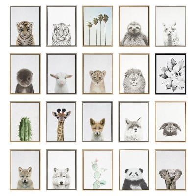 Natural Framed Baby Fox Canvas Art for Kids, 18x24