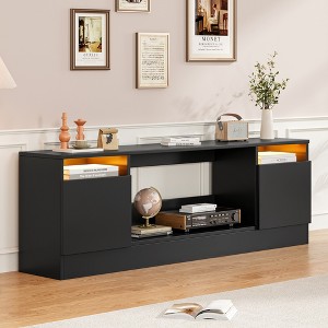 70" Modern TV Stand Console with Storage Cabinets, Fits TVs up to 75", Fireplace Compatible, Black - 1 of 4